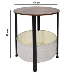 Havendro Round Cream Fabric Storage Table Metal Legs in Brown - thumbnail 2