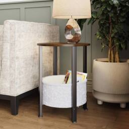 Havendro Round Cream Fabric Storage Table Metal Legs in Brown - thumbnail 4