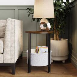 Havendro Round Cream Fabric Storage Table Metal Legs in Brown