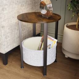 Havendro Round Cream Fabric Storage Table Metal Legs in Brown - thumbnail 3