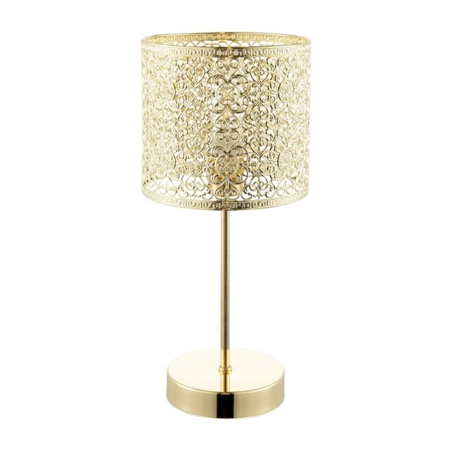 Happy Homewares Classic Chic Moroccan Themed Shiny Gold Table Lamp with Inline Switch - image 1