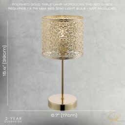 Happy Homewares Classic Chic Moroccan Themed Shiny Gold Table Lamp with Inline Switch - thumbnail 7