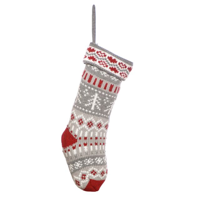 Dibor Set of 2 Grey Fair Isle Nostalgia Knit Xmas Decor Christmas Stockings - Size: 2 Pack - image 1