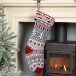 Dibor Set of 2 Grey Fair Isle Nostalgia Knit Xmas Decor Christmas Stockings - Size: 2 Pack - thumbnail 2