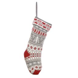 Dibor Set of 2 Grey Fair Isle Nostalgia Knit Xmas Decor Christmas Stockings - Size: 2 Pack