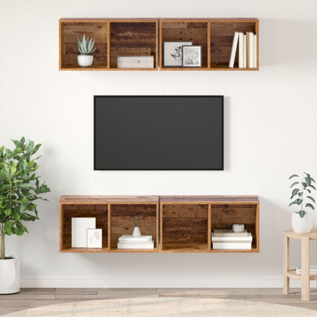 Berkfield Home Wall TV Cabinet 4 pcs Old wood 37 x 37 x 72 cm Engineered wood in Brown - image 1