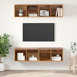 Berkfield Home Wall TV Cabinet 4 pcs Old wood 37 x 37 x 72 cm Engineered wood in Brown - thumbnail 1