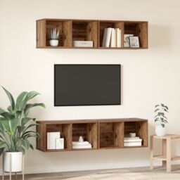 Berkfield Home Wall TV Cabinet 4 pcs Old wood 37 x 37 x 72 cm Engineered wood in Brown - thumbnail 4