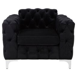 Orsina Quilted Chesterfield Chair, Black Velvet Upholster Ocassional Chair, Silver Finish Lounge Chair, Patio Armchair - thumbnail 6