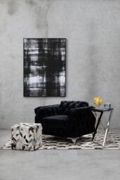 Orsina Quilted Chesterfield Chair, Black Velvet Upholster Ocassional Chair, Silver Finish Lounge Chair, Patio Armchair - thumbnail 2
