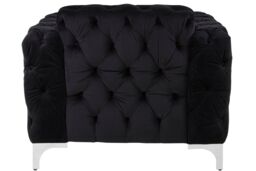 Orsina Quilted Chesterfield Chair, Black Velvet Upholster Ocassional Chair, Silver Finish Lounge Chair, Patio Armchair - thumbnail 5