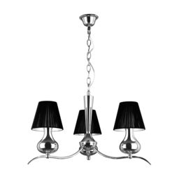 Orsina 3 Arm Chrome & Black Pendant Light, Hanging Ceiling Fixture With Cone Shades, Triple Light Ceiling Fixture