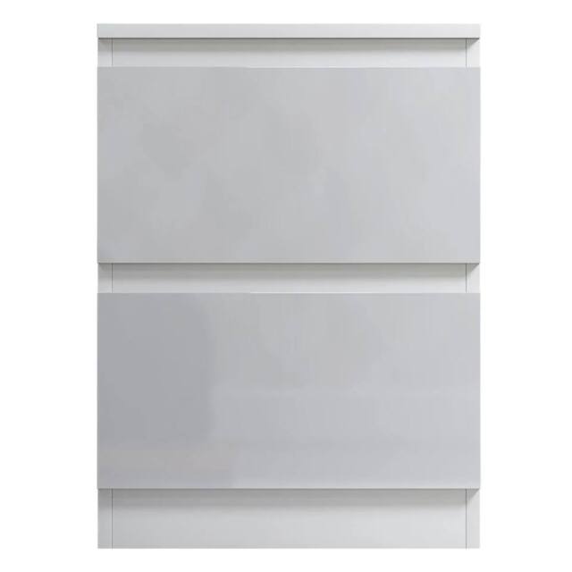 Nordara 2 Drawer High Gloss Bedside Table Matt Frame Bedroom Nightstand in White - Size: 0.6m2 - image 1