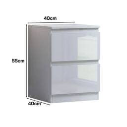 Nordara 2 Drawer High Gloss Bedside Table Matt Frame Bedroom Nightstand in White - Size: 0.6m2 - thumbnail 2