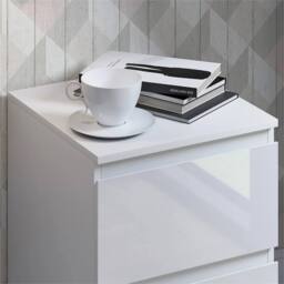 Nordara 2 Drawer High Gloss Bedside Table Matt Frame Bedroom Nightstand in White - Size: 0.6m2 - thumbnail 4