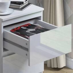 Nordara 2 Drawer High Gloss Bedside Table Matt Frame Bedroom Nightstand in White - Size: 0.6m2 - thumbnail 6