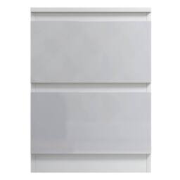 Nordara 2 Drawer High Gloss Bedside Table Matt Frame Bedroom Nightstand in White - Size: 0.6m2