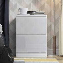 Nordara 2 Drawer High Gloss Bedside Table Matt Frame Bedroom Nightstand in White - Size: 0.6m2 - thumbnail 3