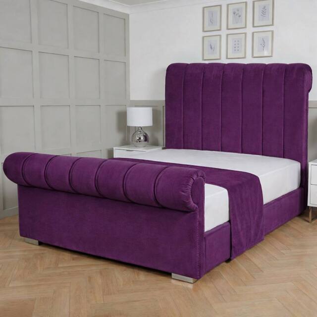 Living Comfort Bedz Orion Plush Velvet Upholstered Bed Slatted Base with 48Inch Headboard in Purple - Size: Super King - image 1