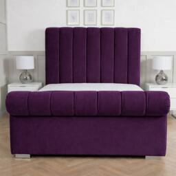 Living Comfort Bedz Orion Plush Velvet Upholstered Bed Slatted Base with 48Inch Headboard in Purple - Size: Super King - thumbnail 2