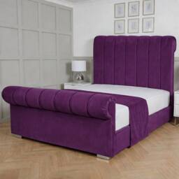 Living Comfort Bedz Orion Plush Velvet Upholstered Bed Slatted Base with 48Inch Headboard in Purple - Size: Super King