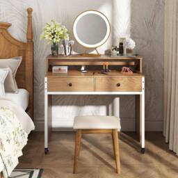 Costway Extendable Computer Desk Convertible Home Office Desk w/ Drawers in Natural - thumbnail 6