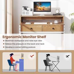 Costway Extendable Computer Desk Convertible Home Office Desk w/ Drawers in Natural - thumbnail 8