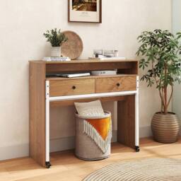 Costway Extendable Computer Desk Convertible Home Office Desk w/ Drawers in Natural - thumbnail 1