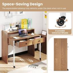 Costway Extendable Computer Desk Convertible Home Office Desk w/ Drawers in Natural - thumbnail 9