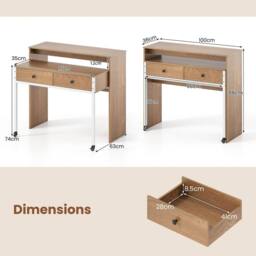 Costway Extendable Computer Desk Convertible Home Office Desk w/ Drawers in Natural - thumbnail 4
