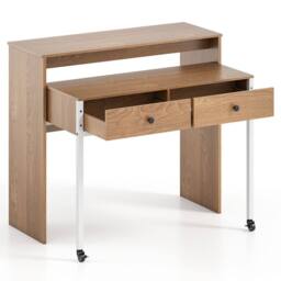 Costway Extendable Computer Desk Convertible Home Office Desk w/ Drawers in Natural - thumbnail 2