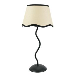 ValueLights Wiggle Black Metal Stem Table Lamp with Linen Scallop Trim Tapered Lamp Shade - thumbnail 2
