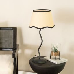 ValueLights Wiggle Black Metal Stem Table Lamp with Linen Scallop Trim Tapered Lamp Shade - thumbnail 3