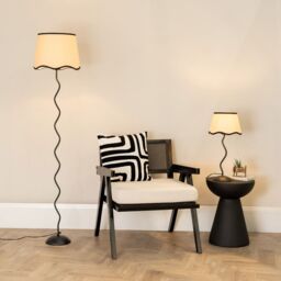 ValueLights Wiggle Black Metal Stem Table Lamp with Linen Scallop Trim Tapered Lamp Shade - thumbnail 4