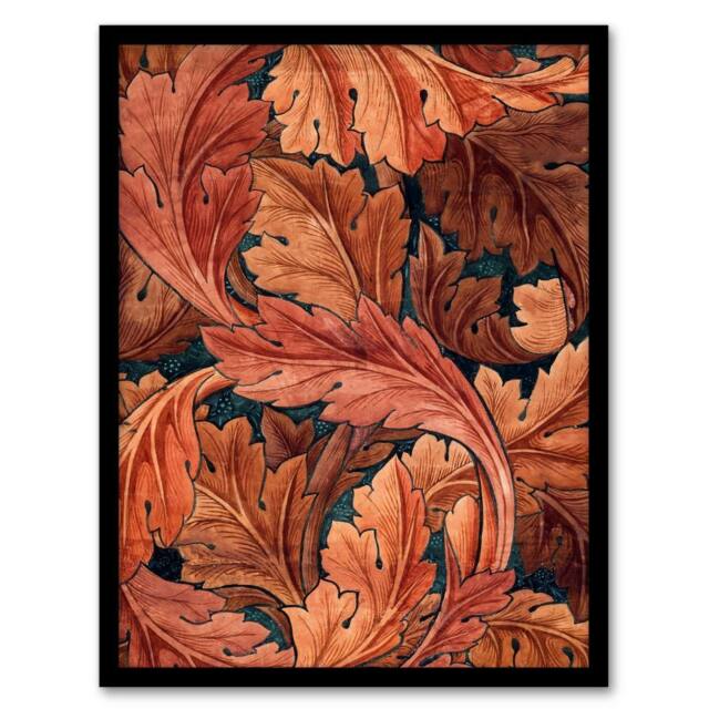 Artery8 William Morris Framed Wall Art Print Acanthus Leaves Pattern in Brown - Size: A4 - image 1