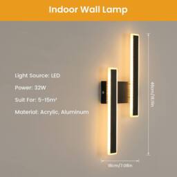 COMELY Indoor Wall Lights, 32W Modern Acrylic Long Wall Lights in Black - thumbnail 7
