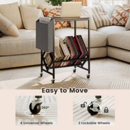 Gymax Turntable Stand with Vinyl Magazine Holder Rolling Record Player Stand in Brown - thumbnail 5