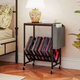 Gymax Turntable Stand with Vinyl Magazine Holder Rolling Record Player Stand in Brown - thumbnail 9