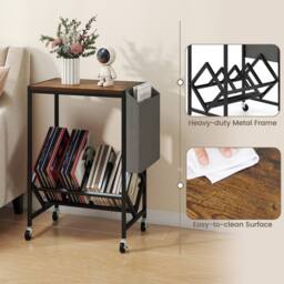 Gymax Turntable Stand with Vinyl Magazine Holder Rolling Record Player Stand in Brown - thumbnail 7