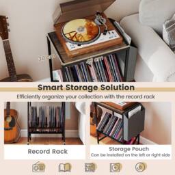 Gymax Turntable Stand with Vinyl Magazine Holder Rolling Record Player Stand in Brown - thumbnail 4