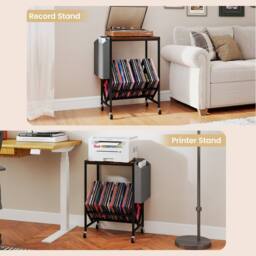 Gymax Turntable Stand with Vinyl Magazine Holder Rolling Record Player Stand in Brown - thumbnail 6