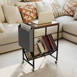 Gymax Turntable Stand with Vinyl Magazine Holder Rolling Record Player Stand in Brown - thumbnail 8