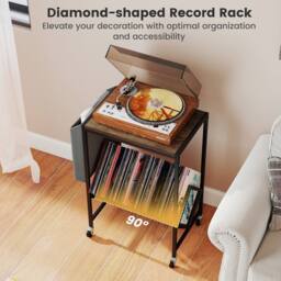 Gymax Turntable Stand with Vinyl Magazine Holder Rolling Record Player Stand in Brown - thumbnail 3