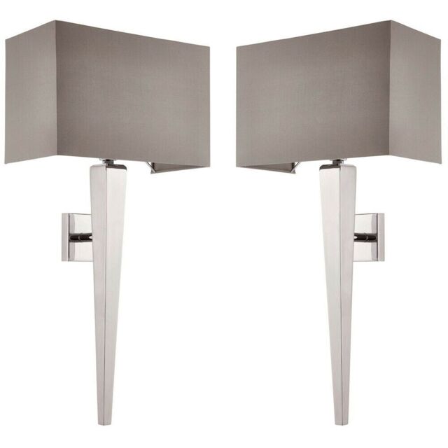 Loops 2 PACK Rectangular Dimmable Wall Light Chrome & Grey Shade Modern Bedside Lamp - image 1