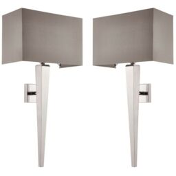 Loops 2 PACK Rectangular Dimmable Wall Light Chrome & Grey Shade Modern Bedside Lamp - thumbnail 1