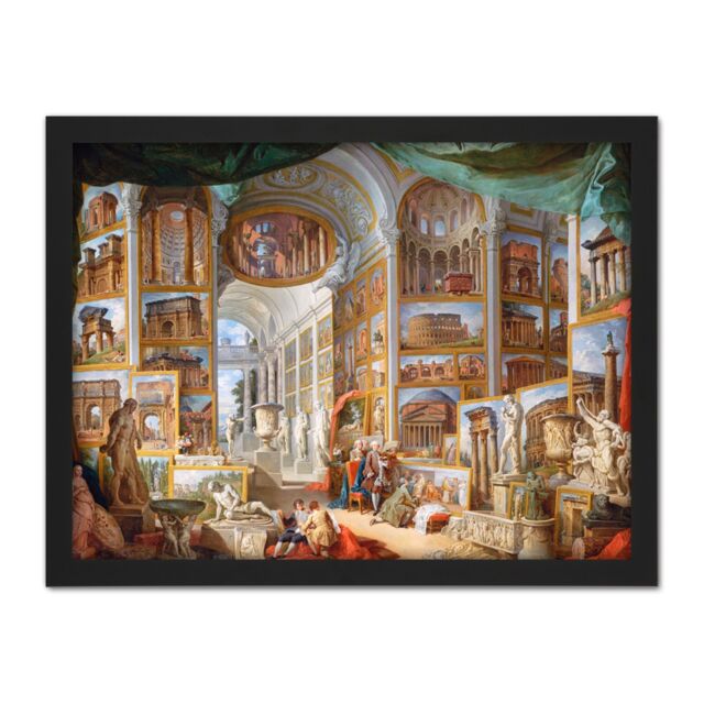 "Artery8 Wall Art Print Panini Ancient Rome Monuments Allegory Painting Large Framed Wall Décor Art in Brown - Size: W18"" x H24""" - image 1