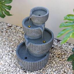 Primrose Lyne Stacked Bowls Grey Outdoor Patio Water Feature with LEDs 49.5cm - thumbnail 2