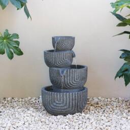 Primrose Lyne Stacked Bowls Grey Outdoor Patio Water Feature with LEDs 49.5cm