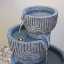 Primrose Lyne Stacked Bowls Grey Outdoor Patio Water Feature with LEDs 49.5cm - thumbnail 3