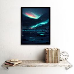 "Artery8 Wall Art Print Northern Lights Aurora Borealis Iceland Painting Sky Skies Art Framed in Black - Size: W12"" x H16""" - thumbnail 2